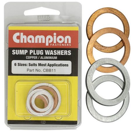 9 piece Copper/Aluminium Sump Plug Washer Blister Pack Assorted - Champion