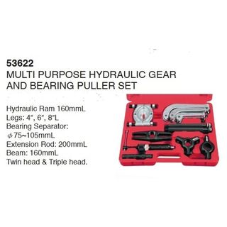 16T Hydraulic Gear & Bearing Puller Set complete with 4,6 & 8" Jaws - Green  Blow Mold Case - Hans