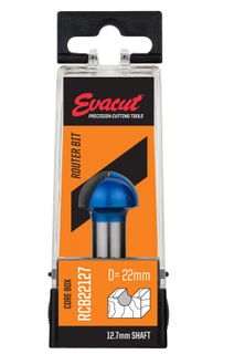 Core Box Router Bit 12.7mm Dia x 12mm Cutting Length x 6.4mm Shank - Evacut