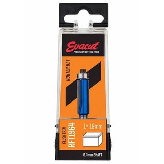 B9 - Flush Trim Panel Router Bit 19L x 25mm Straight L x 9mm Bearing Dia x 6.4mm Shank -- Evacut