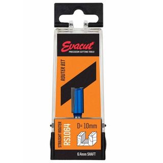 Straight Router Bit 2 Flute  10mm Diameter x 19mm Flute length x 6.4mm Shank - Evacut