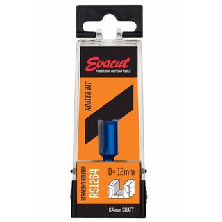 Straight Router Bit 2 Flute  ,12mm Diameter x 19mm Flute length x6.4mm Shank - Evacut