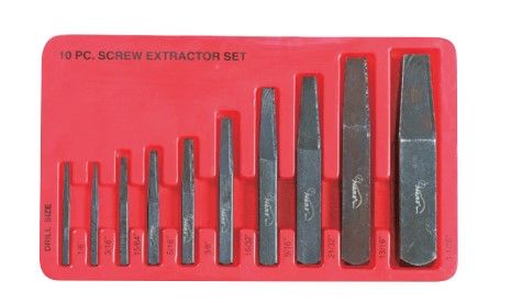 Screw Extractor 10 piece Set Square Tapered - HANS-1/8", 3/16", 15/64", 5/16", 3/8", 15/32", 9/16", 21/32", 13/16", 1-1/16"
