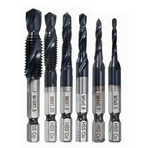 M3, 4 , 5 , 6 , 8 & 10mm HSS-Co Drill/Tap Combo Set - TiAlN Coated