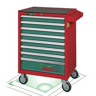 8 Drawer- Roll Cabinet Heavy Duty Red/Green Lockable - Hans