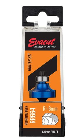 R6 Rounding Over Router Bit 6mm Radius 6.4mm Shank - Evacut (RR664)