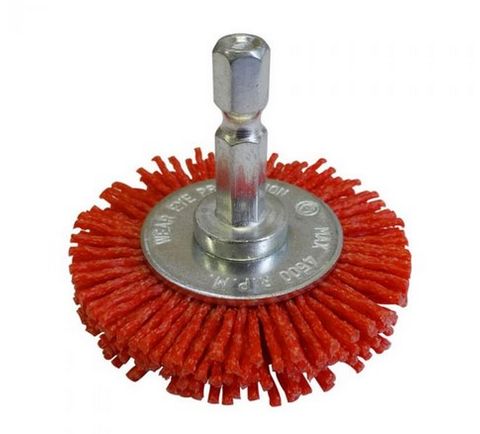 Brush Wheel 50mm 80g 6.3mm Hex Spindle Red Abrasive Nylon