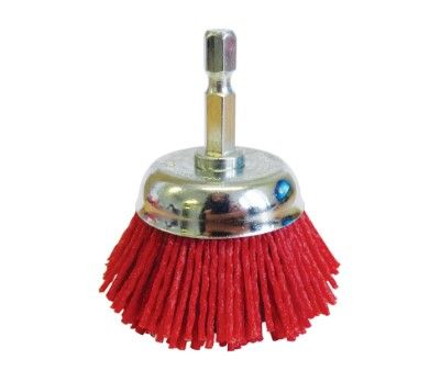 Brush Cup 50mm 80g 6.3mm Hex Spindle Red Abrasive Nylon