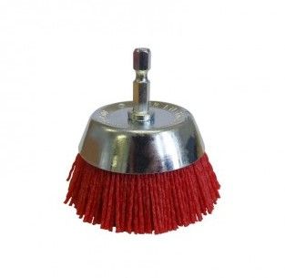 Brush Cup 75mm 80g 6.3mm Hex Spindle Red Abrasive Nylon