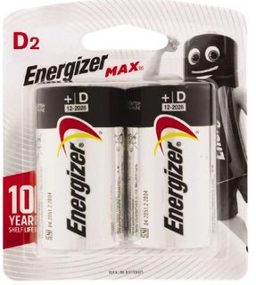 Energizer Max D Alkaline Battery 2Pk