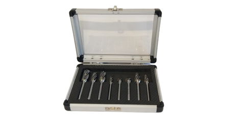 8 piece 6-12mm x 6mm Aluminium Cut Carbide Burr Set Aluminium Case