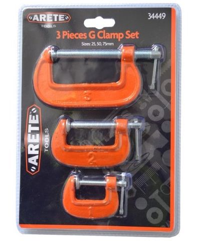 3 piece G - Clamp Set 25mm, 50mm, 75mm
