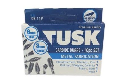 10 Piece 6mm Head 3mm Shank Carbide Burr Set - Tusk