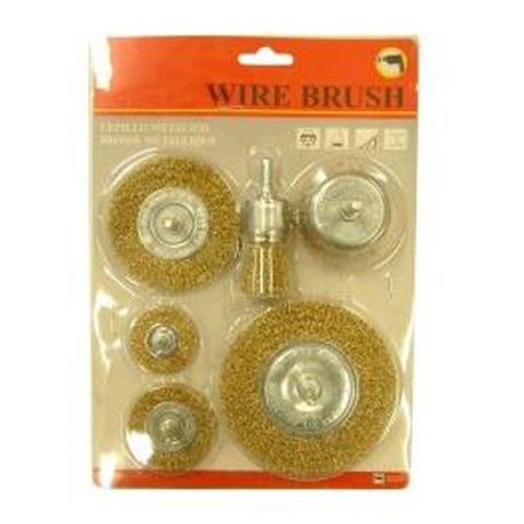 6 piece Brush Set Wheel & Cup 6mm Shak- Brass Coated - Kema