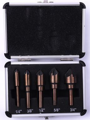 82 Deg 5 Piece 1/4'', 3/8'', 1/2'',5/8'',3/4'' HSS Multi Flute  Counter Sink Set  complete with Aluminium Case