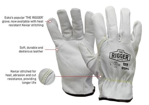 Natural Cowgrain 'A' grade Leather Rigger Glove with Kevlar stitching. Size Medium