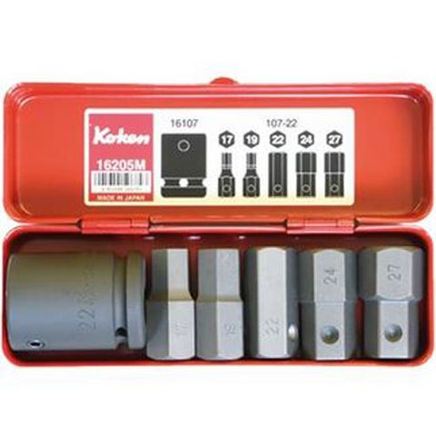 Impact  Hex Bit Socket Set 6 piece 3/4'' Drive  - Koken Contains Bit Holder,107-16 Hex Bits