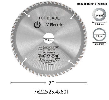 180 x 2.2mm x 60 tpi TCT HSS Circular Saw Blades -  Bore  25.4mm