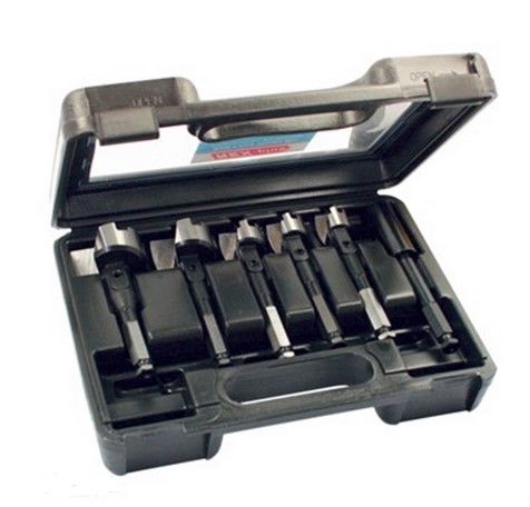 Electricians Self Feed Wood Bit Set 6pc 25, 29, 32, 44, 51mm & 140mm Extension in Blow Mold Case