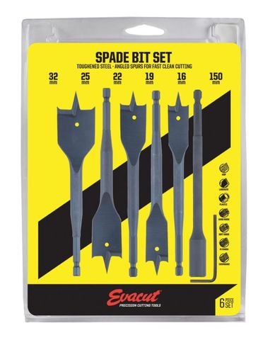 6 pc Spadebit Set (16, 19, 22, 25, 32mm & 150mm Extension Shank)