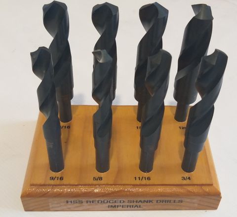 9/16''-1'' x 1/2'' 8 piece Reduced Shank  HSS Drill Set in Wooden Block