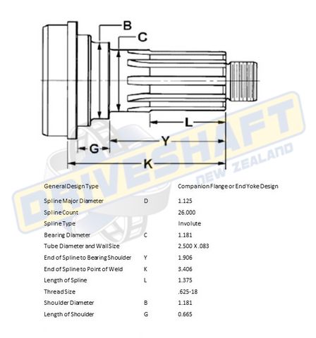 MS/S 26 X 1.125 SPLINE 2.500 X .083 (30MM BEARING)