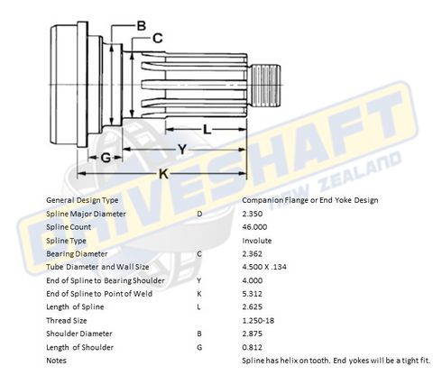 MS/S 46X2.350 SPL 4.500X.134/4.594X.180 TUBE 60MM BRG MERITOR SPI