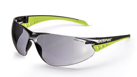XSPEX Safety Spec SMOKE Lens, wraparound style, soft rubber sidearms, anti-fog & anti-scratch, ASNZS 1337.1