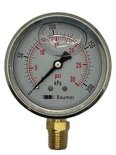 P Gauge 63mm x 200 kPA 0-30psi BOTTOM Entry