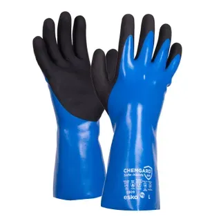 BLUE Chemgard double-dipped NBR 30cm gauntlet glove, black micro-foam palm dip, 15gg Nylon Sanitised liner. Large