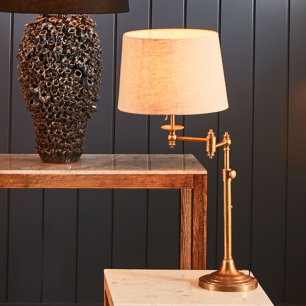 Macleay Swing Arm Table Lamp Antique Brass With Black Shade