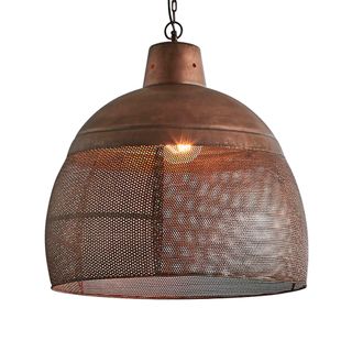 Riva Large - Antique Copper - Perforated Iron Dome Pendant Light