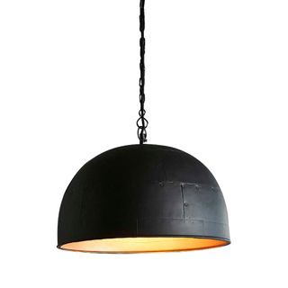 Noir Small - Black With Gold Interior - Small Iron Dome Pendant Light