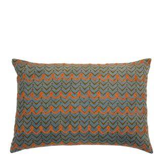 Salur Velvet Cushion Blue with Orange Detail