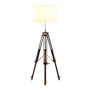 Loft - Natural and Shiny Nickel - Metal and Wood Tripod Floor Lamp with Shade
