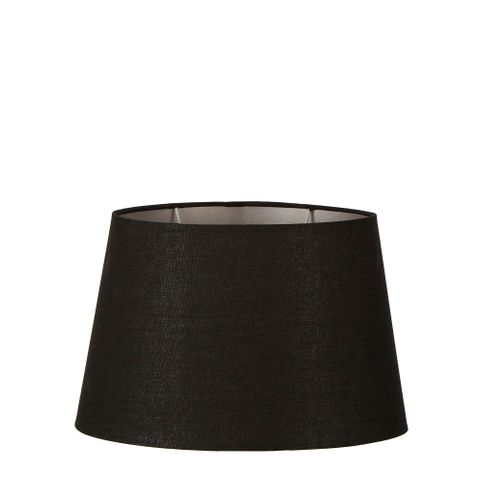 Medium Oval Lamp Shade (14x9 x 11x6 x9 H) - Black with Silver Lining - Linen Lamp Shade with B22 Fixture