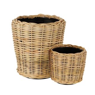 Round Rattan Basket Set of 2 Natural