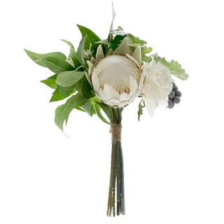Protea Rose Dusty Miller Mix Bouquet 40cm White