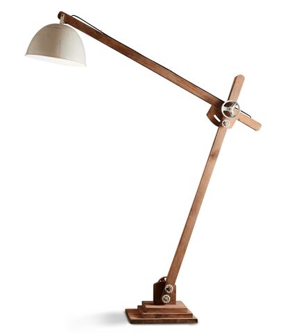 Archie - Natural and White - Iron and Wood Articulated Floor Lamp