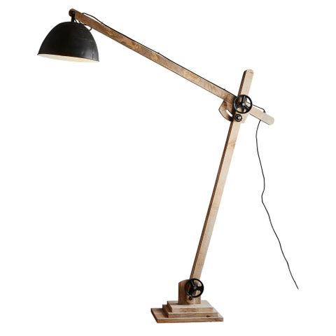 Archie - Natural and Black - Iron and Wood Articulated Floor Lamp