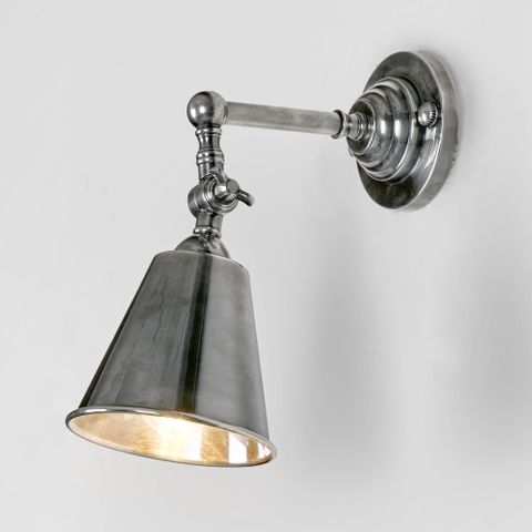 Utopia Wall Light with Metal Shade Antique Silver