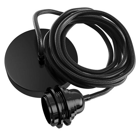 Black Cord Drop with Lamp Holder and Canopy (1.3M)