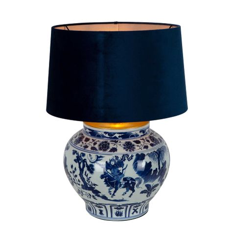 Woody Ceramic Table Lamp Base Blue and White- Base Only