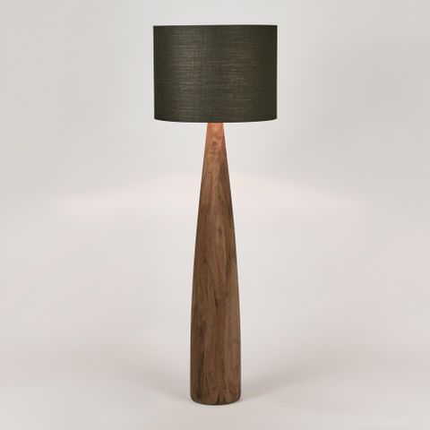 Samson Wood Floor Lamp Saddle Base with Black Shade