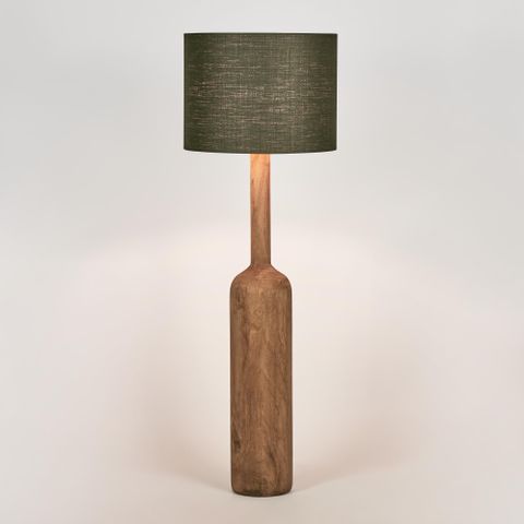 Flask Wood Floor Lamp Saddle Base with Black Shade