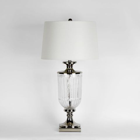 Bellevue Glass Nickel Lamp With Natural Linen Shade