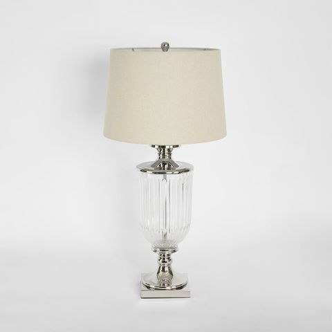 Bellevue Glass Nickel Lamp With Natural Linen Shade