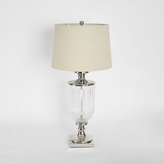 Bellevue Glass Nickel Lamp With Natural Linen Shade