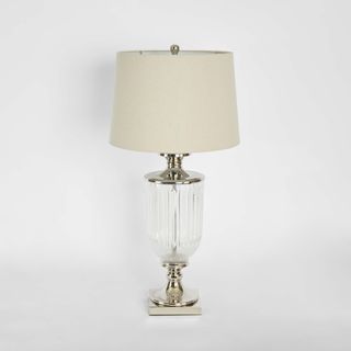 Bellevue Glass Nickel Lamp With Natural Linen Shade