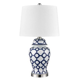 Lucca Small Blue & White Jar Shaped Lamp W/ Shade